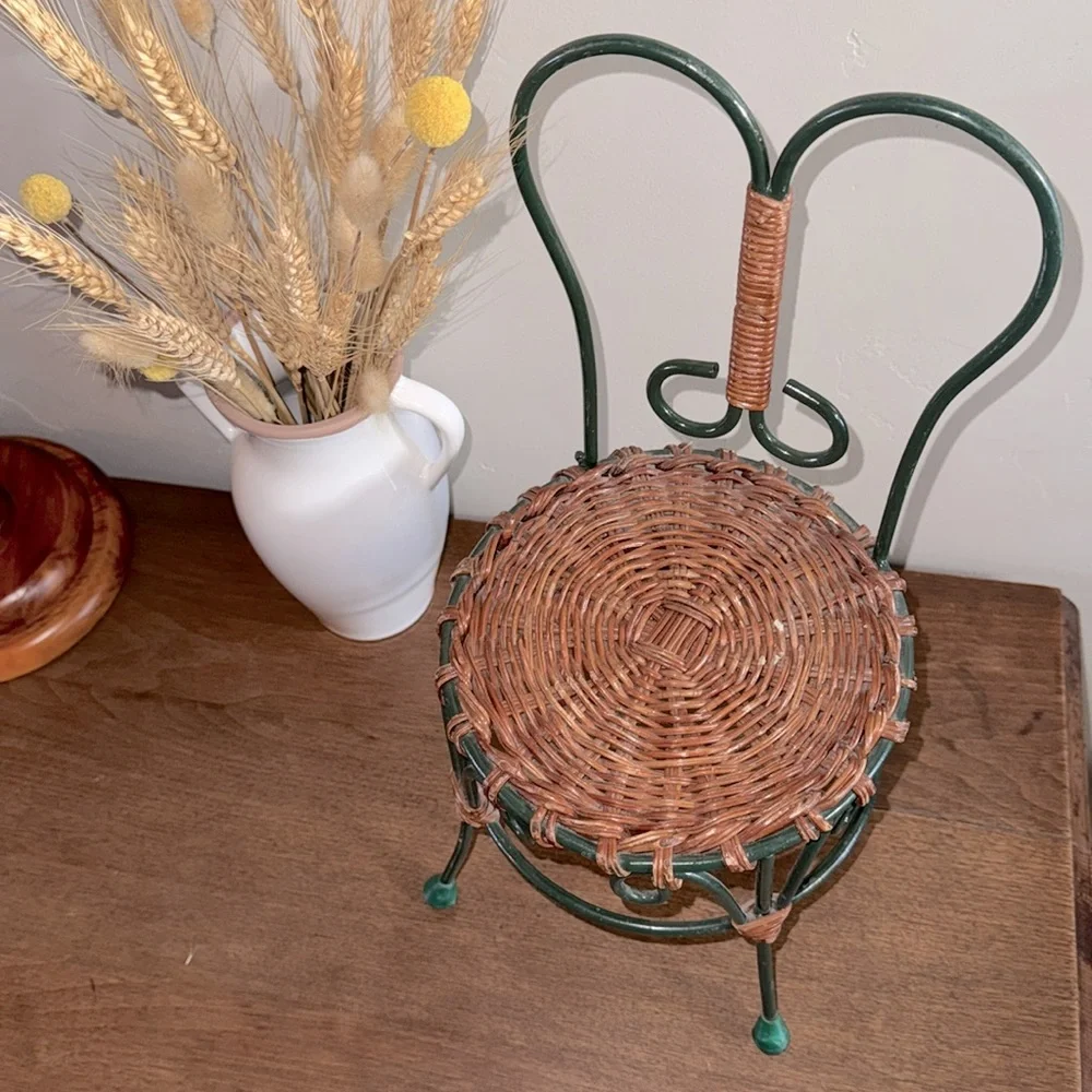 Wicker and Metal Ice Cream Parlor Doll Sized Cafe Bistro Chair Cottage Decor